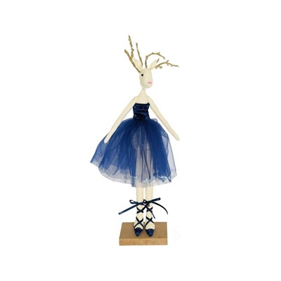 Новогодняя фигурка ОЛЕНИХА БАЛЕРИНА стоящая, текстиль, синяя, 30 см, Due Esse Christmas