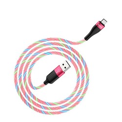 Кабель USB/micro USB HOCO U85 1.0м цв.красный(2.4A, кабель светится,круглый,силикон,коробка)