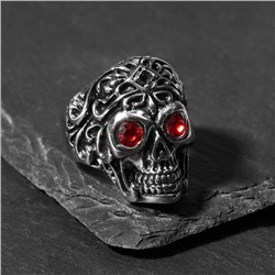 Кольцо «Перстень» череп с красными глазами, цвет красный в чернёном серебре, 20 размер