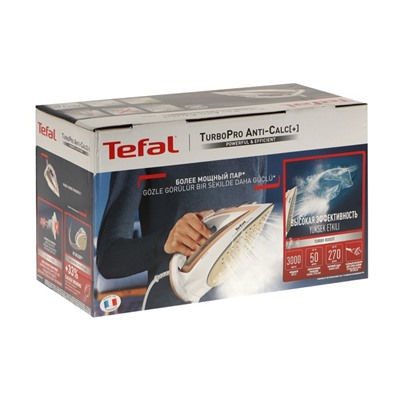 Утюг Tefal FV5697E1, 3000 Вт, керамическая подошва, 50 г/мин, 300 мл, бело-золотистый