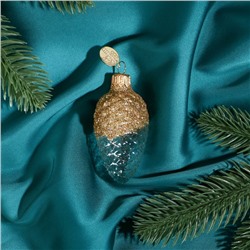 Ёлочное украшение "Шишка в снегу", прозрачная серия, золотая, в подарочной упаковке, h-8см