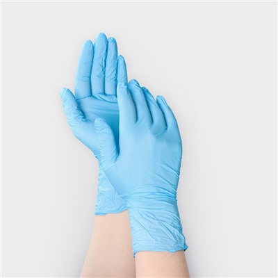 Перчатки нитриловые «Nitrile», смотровые, нестерильные, размер M, 100 шт/уп (50 пар), цвет голубой