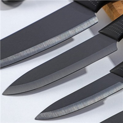Набор ножей на подставке Magistro Black, 4 предмета: 3 ножа, овощечистка, цвет чёрный