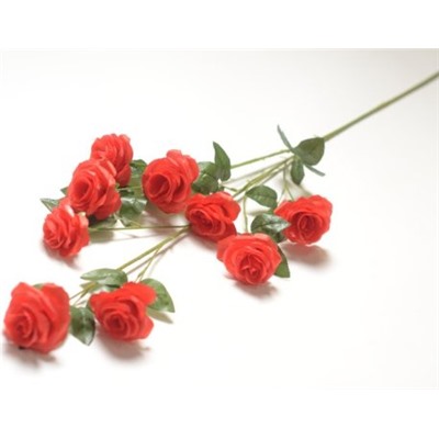 Искусственные цветы, Ветка розы 9 голов (1010237) красная