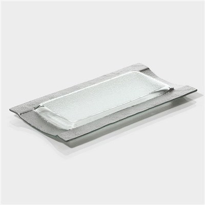 Блюдо стеклянное сервировочное «Сияние», 32×16×2,5 см, цвет серебряный