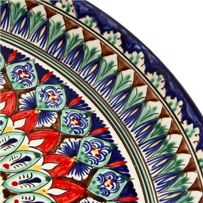 Ляган круглый «Риштан», 36 см, сине-красный орнамент