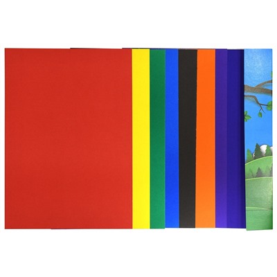 Картон цветной немелованный А4, 8 цветов 8 листов, 190 г/м2, в папке