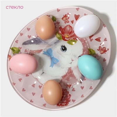 Подставка стеклянная для яиц Доляна «Цветочный зайка», 10 ячеек, 24×20,6 см, цвет розовый