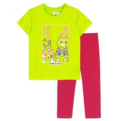 Комплект для девочки (футболка_лосины) 41135 (Салатовый/малиновый)