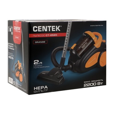 Пылесос Centek CT-2520 Orange, 2200/400 Вт, 2 л, мультициклон, оранжевый