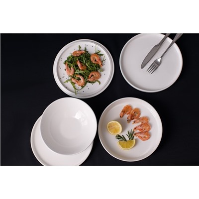 Набор фарфоровой посуды на 2 персоны Magistro La palla, 7 предметов: тарелка d=23 см, 2 тарелки d=23,2 см, 2 тарелки 1000 мл, 2 салатника 1000 мл, цвет белый