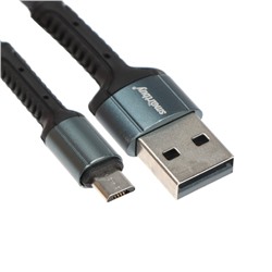 Кабель Smartbuy S26, microUSB - USB, 3 А, 1 м , быстрая зарядка, нейлоновая оплетка, серый