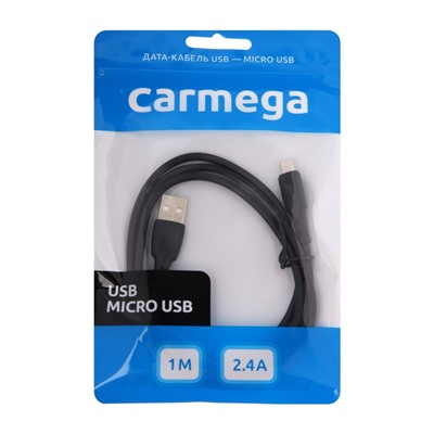 Кабель Carmega CAR-C-MIC1M-BK, microUSB - USB, 2.4 А, 1 м, черный