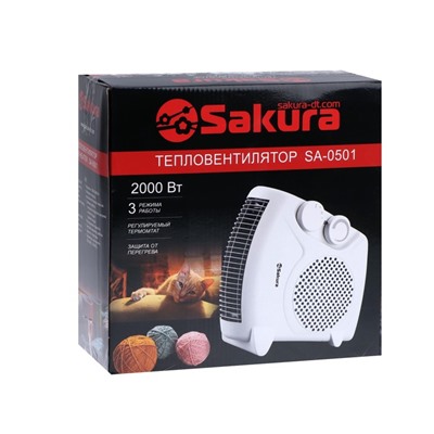 Тепловентилятор Sakura SA-0501, 2000 Вт, верт-гориз, вентиляция без нагрева, белый