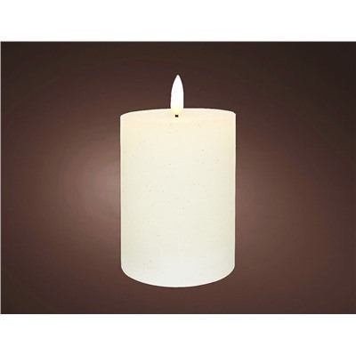 Светодиодная восковая свеча БЛАГОРОДНЫЙ СТИЛЬ, белая, тёплый белый LED-огонь мерцающий, 'натуральный фитилёк', 7.5х12.5 см, таймер, батарейки, Kaemingk (Lumineo)