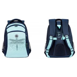 Рюкзак школьный RG-461-1/2 "Стрекоза" темно-синий - мятный 27х40х20 см GRIZZLY