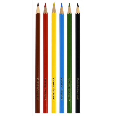 Набор цветных карандашей 6 цветов, шестигранные, дерево
