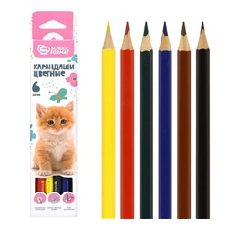 Набор цветных карандашей 6 цветов. ПУШИСТЫЕ КОТЯТА ,  шестигранные