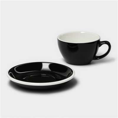 Кофейная пара фарфоровая Magistro Coffee time, 2 предмета: чашка 300 мл, блюдце d=15,5 см, цвет чёрный