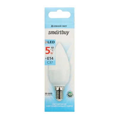 Лампа cветодиодная Smartbuy, Е14, C37, 5 Вт, 4000 К, дневной белый свет