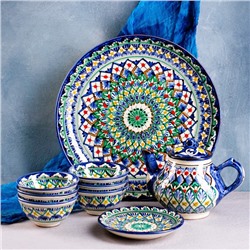 Набор чайный: 9 предметов Риштанская Керамика "Узоры", чайник 0,8л, пиалы 0,2 л