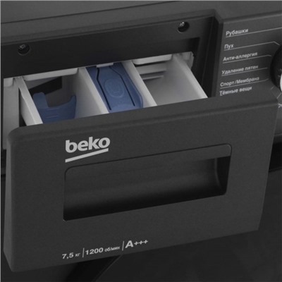 Стиральная машина Beko WSPE7H616A, класс А, 1200 об/мин, до 7.5 кг, чёрная