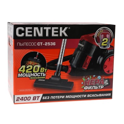 Пылесос Centek CT-2536, 2400/ 420 Вт, НEPA-фильтр, чёрно-красный