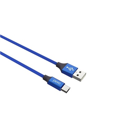 Кабель PERO DC-02, Type-C - USB, 3 А, 1 м, тканевая оплетка, синий