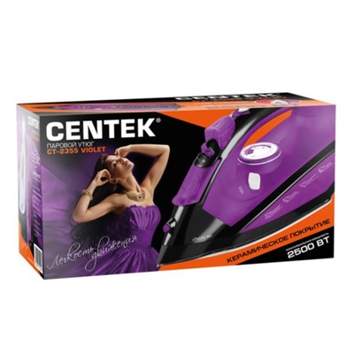 Утюг Centek CT-2355, 2500 Вт, керамическая подошва, 200 мл, 40 г/мин, фиолетовый