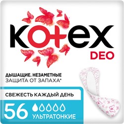 Ежедневные прокладки Kotex, ультратонкие део, мультиформ 56 шт.
