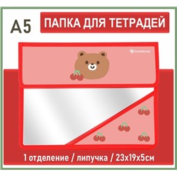 Папка для тетрадей 1 отделение А5 23х19х5см МИЛЫЙ МЕДВЕЖОНОК липучка, пластик разноцветный, для девочек