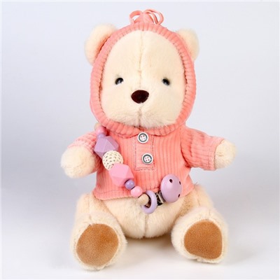 Подарочный набор: мягкая игрушка «Медвежонок» + держатель для пустышки, розовый
