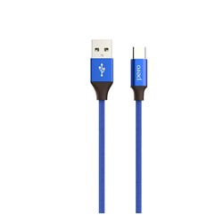 Кабель PERO DC-02, Type-C - USB, 3 А, 1 м, тканевая оплетка, синий