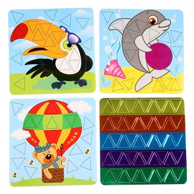 Картина мозаика набор «Сказочные наклейки» «Дельфин, медведь, пеликан»