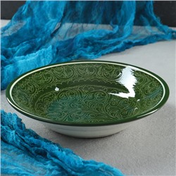 Тарелка Риштанская Керамика "Узоры", зелёная, глубокая, 20 см