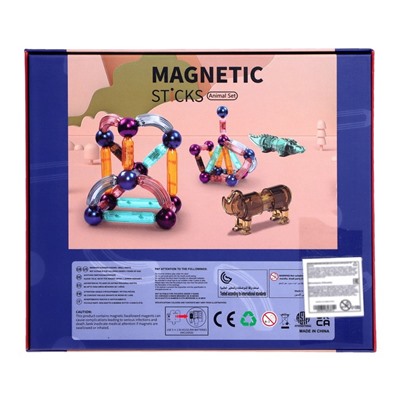 Конструктор магнитный для малышей «Магические палочки с животными», 35 деталей