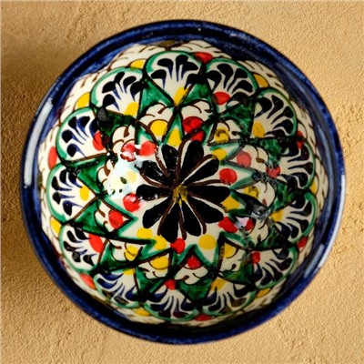 Пиала Риштанская керамика "Цветы", 8,5 см, малая коньячная, микс