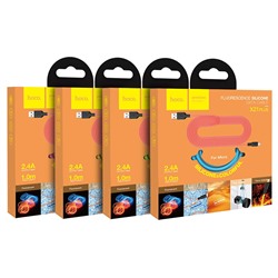 Кабель USB/micro USB HOCO X21 Plus 1м цв.синий(2.4A, светится,круглый,силикон,коробка)