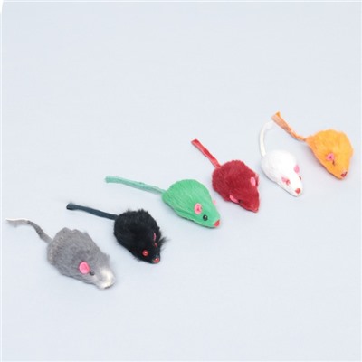 Игрушка для кошек "Малая мышь", натуральный мех кролика, 5 см, микс цветов