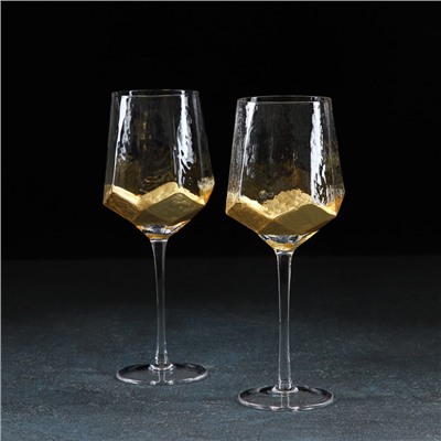 Набор бокалов из стекла для вина Magistro «Дарио», 500 мл, 10×25 см, 2 шт, цвет золотой