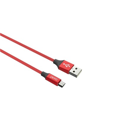 Кабель PERO DC-02, microUSB - USB, 2 А, 1 м, тканевая оплетка, красный