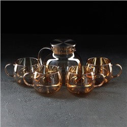 Набор для напитков из стекла Magistro «Голден», 5 предметов: кувшин 1 л, 4 кружки 350 мл, цвет золотой