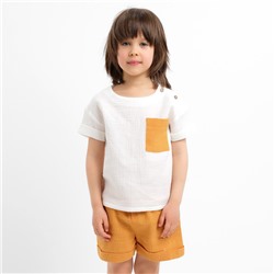 Костюм (футболка и шорты ) детский KAFTAN "Муслин", р.30 (98-104 см) белый/горчичный