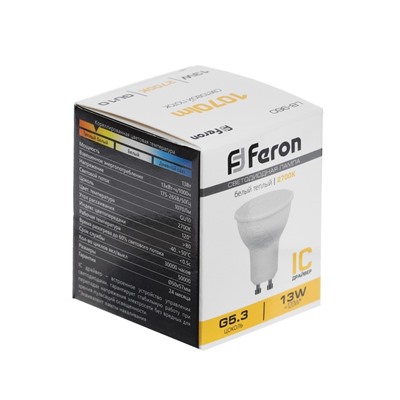 Лампа светодиодная FERON, (13W) 230V GU10 2700K MR16, LB-960