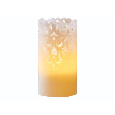 Электрическая восковая свеча КРУЖЕВНАЯ белая, тёплый белый LED-огонь мерцающий, таймер, 8х15 см, STAR trading