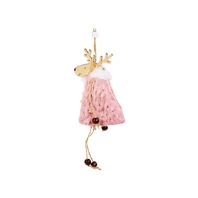 Ёлочная игрушка ОЛЕНИХА В ШУБКЕ, дерево, текстиль, розовая, 17 см, Due Esse Christmas
