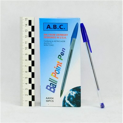 Ручка шариковая синяя, прозрачн.корпус арт.A934-50. 1\50. (str)