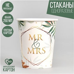 Стакан одноразовый бумажный MR&MRS, набор 6 шт, 250 мл