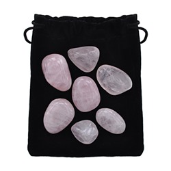 STK003-02 Набор из 7 гладких натуральных камней в мешочке, розовый кварц