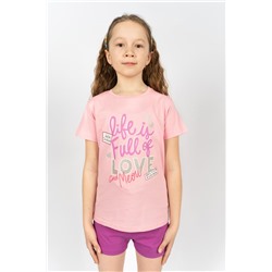 Комплект для девочки 41107 (футболка_ шорты) (С.розовый/лиловый)